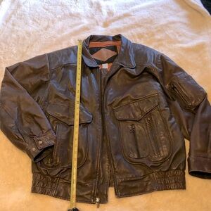 Dark Brown Professional 90s Leather Jacket zip up pockets +hidden pocket inside